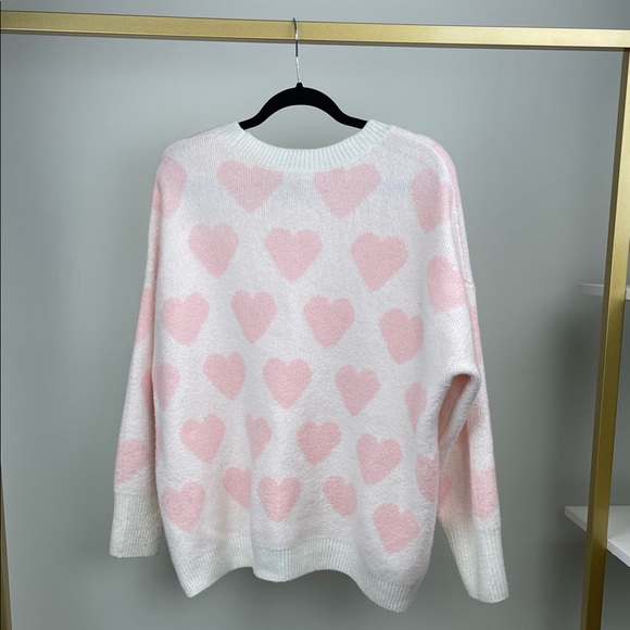Vince Camuto Pink Heart Pattern Sweater Ladies Size L - Picture 3 of 11